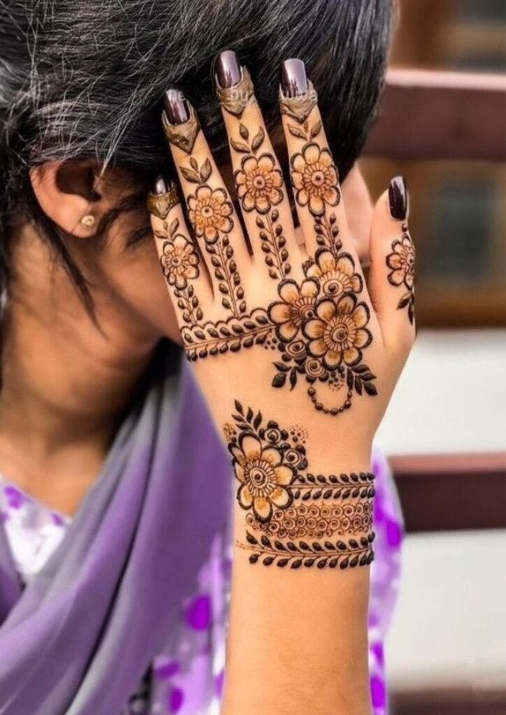 stylish back hand mehndi design