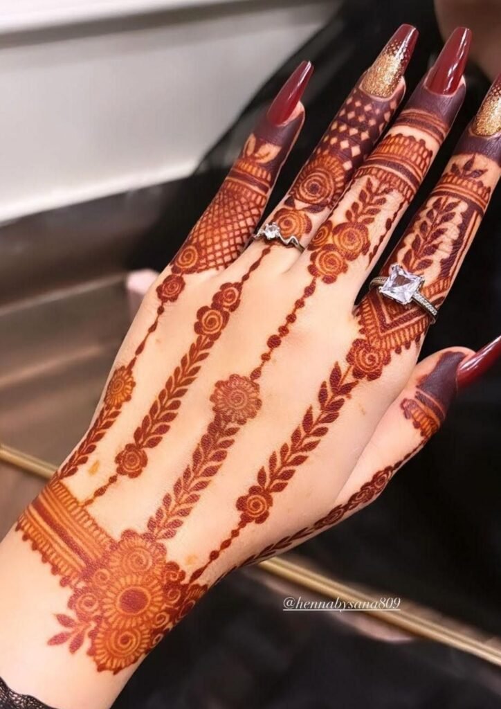 stylish back hand mehndi design